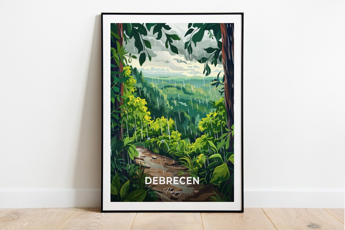Debrecen Hungary Rainy Forest Path Green Valley Shower Nature Scene Poster