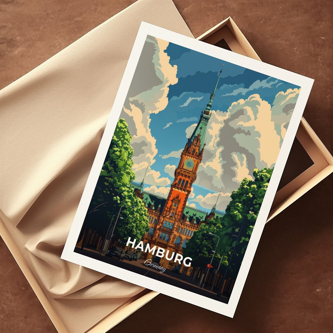 Hamburg City Hall Rathaus Clock Tower Green Park Travel Poster - Image 3