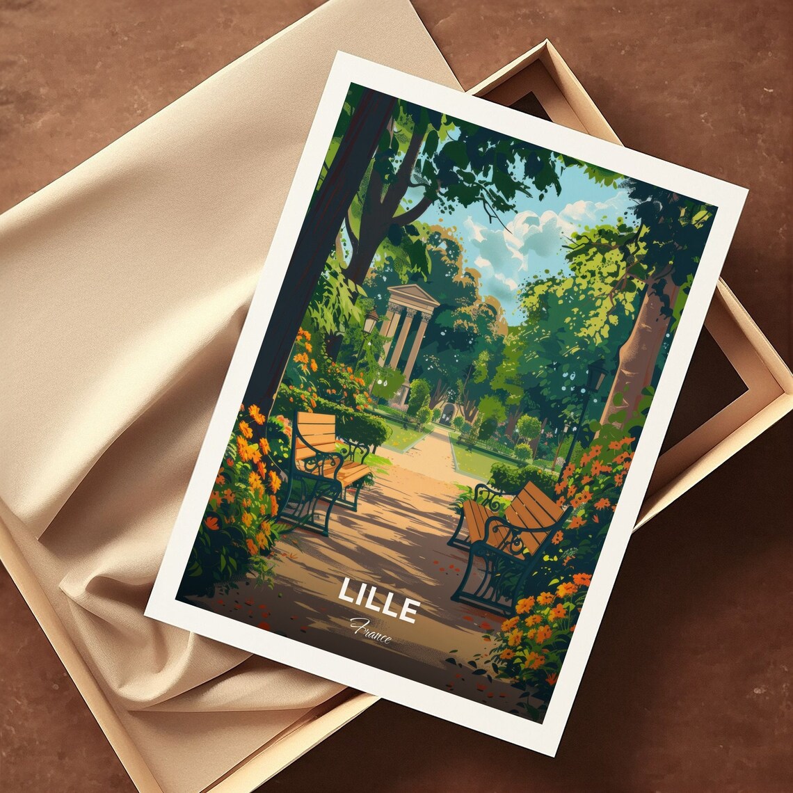 Lille France Park Garden Benches Flower Beds Pavilion Travel Poster - Image 3