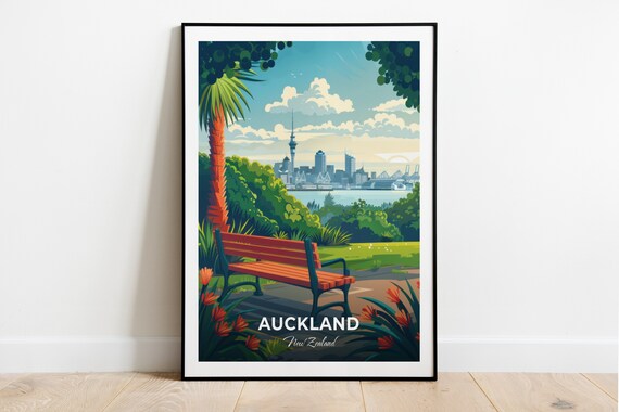 Auckland Domain Sky Tower Panoramic Skyline Garden Travel Poster