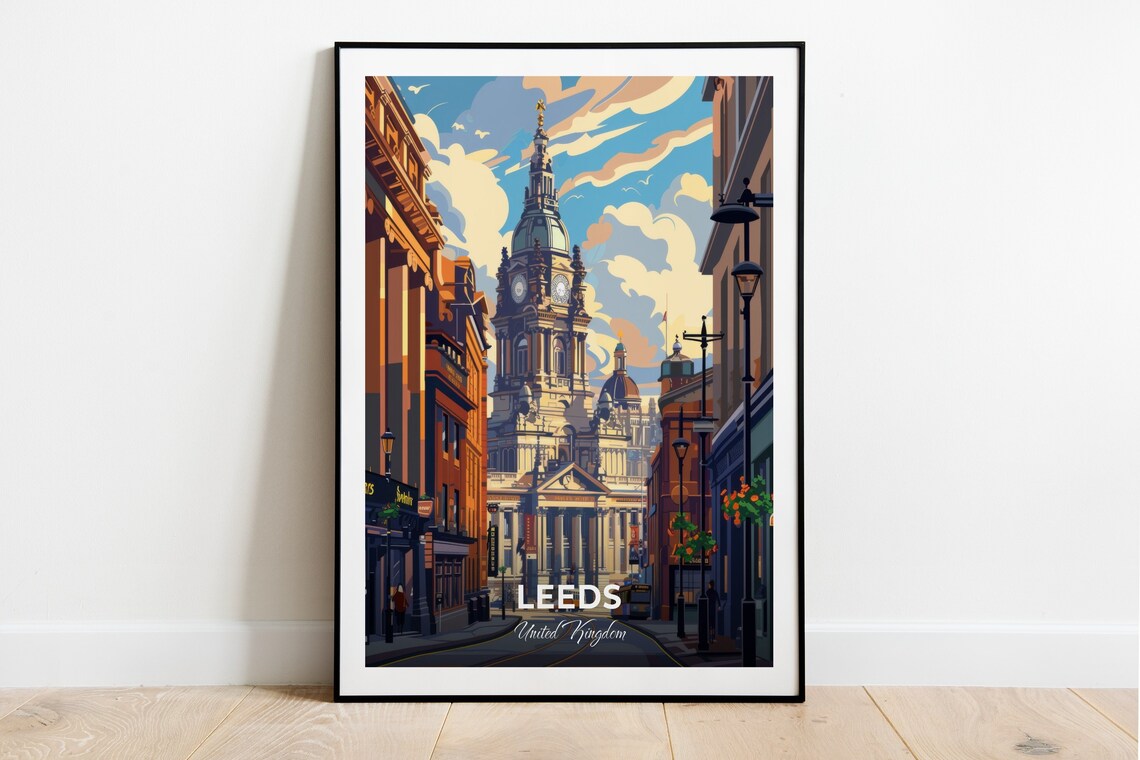 Leeds Town Hall Grand Clock Tower Sunny Street United Kingdom Poster
