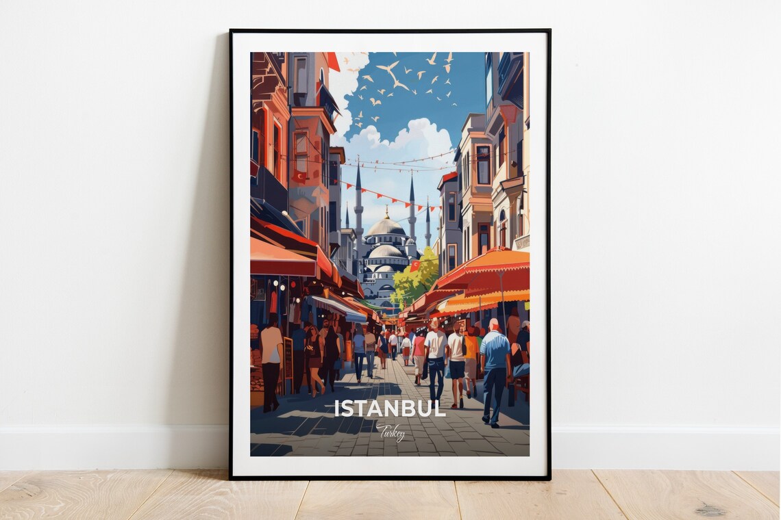 Istanbul Grand Bazaar Market Street Mosque View Travel Poster