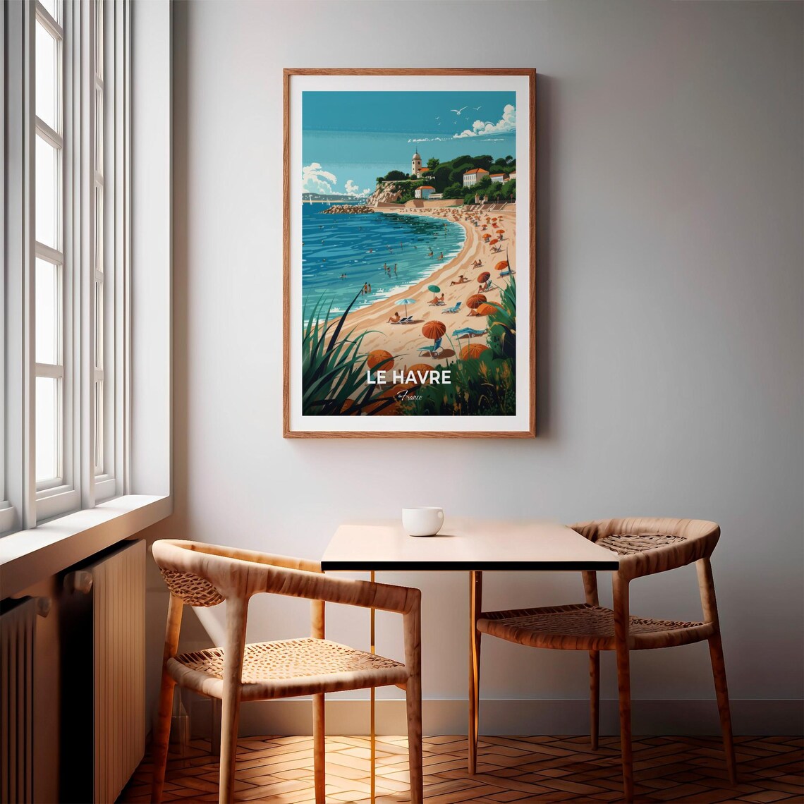Le Havre France Sandy Beach Umbrellas Lighthouse Coast Travel Poster - Image 3