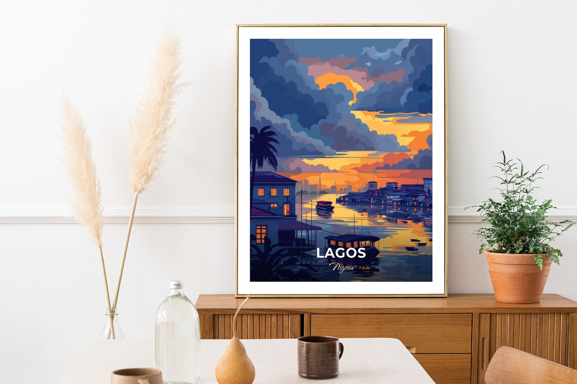 Lagos Nigeria Harbour Sunset Waterfront Boats Cityscape Travel Poster - Image 2