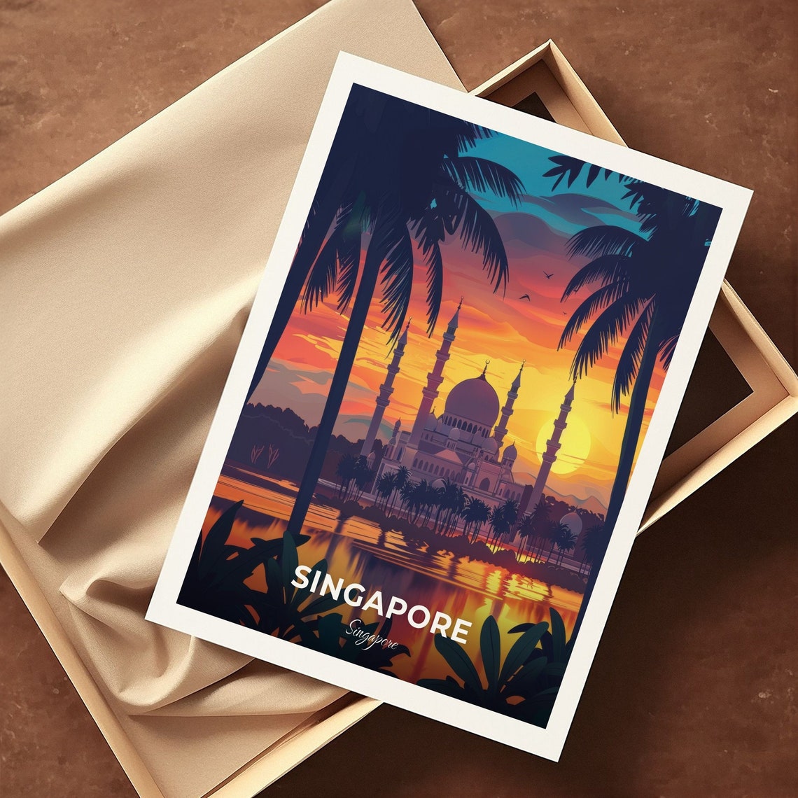 Singapore Sultan Mosque Sunset Palm Trees Cityscape Wall Art - Image 3