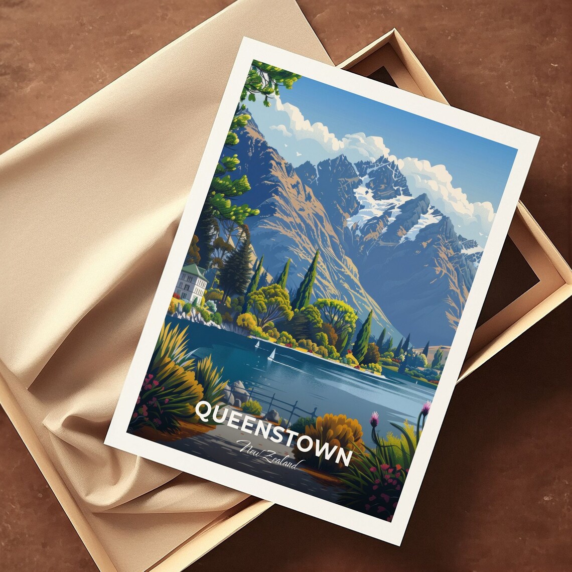 Queenstown New Zealand Lake Mountain Gardens Vintage Travel Poster - Image 3