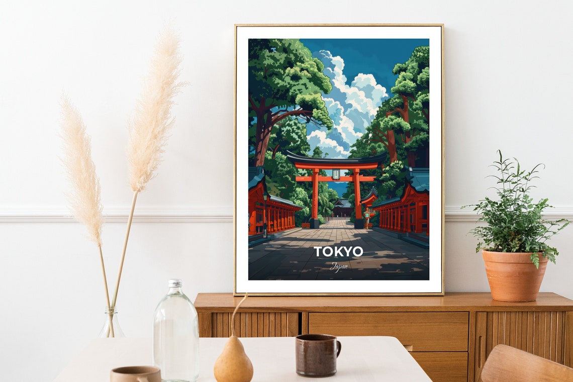 Tokyo Meiji Shrine Red Torii Gate Forest Path Travel Scene Poster - Image 2
