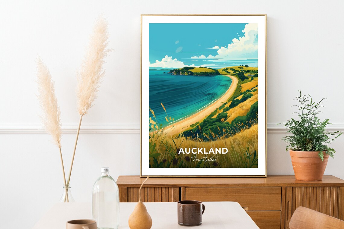 Auckland Waiheke Island Curved Beach Bay Headland Travel Poster - Image 2