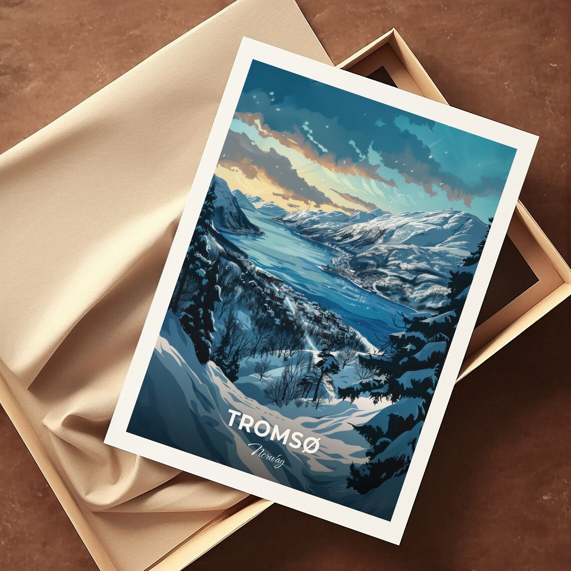 Tromso Norway Jiehkkevrri Mountain Snowy Fjord Travel Poster - Image 3