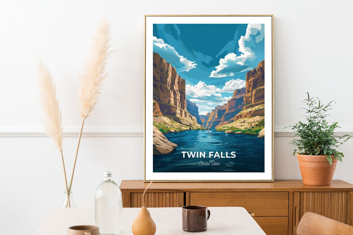 Twin Falls River Canyon With Dramatic Clouds United States Travel Poster - Image 2