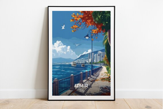 Izmir Turkey Kordon Waterfront Promenade Travel Poster Seaside Art