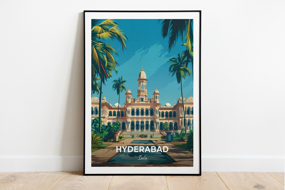 Hyderabad Falaknuma Palace Domed Facade Garden Travel Poster