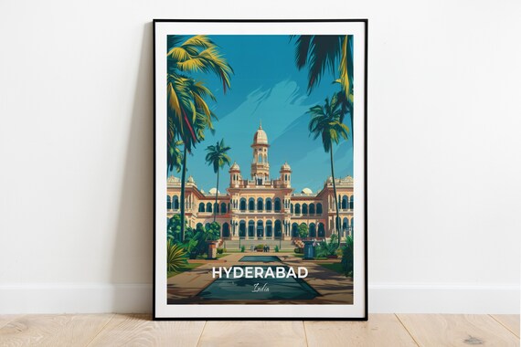 Hyderabad Falaknuma Palace Domed Facade Garden Travel Poster