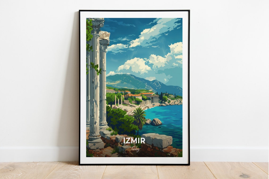 Izmir Turkey Ancient Agora Ruins Travel Poster Seaside Columns Art