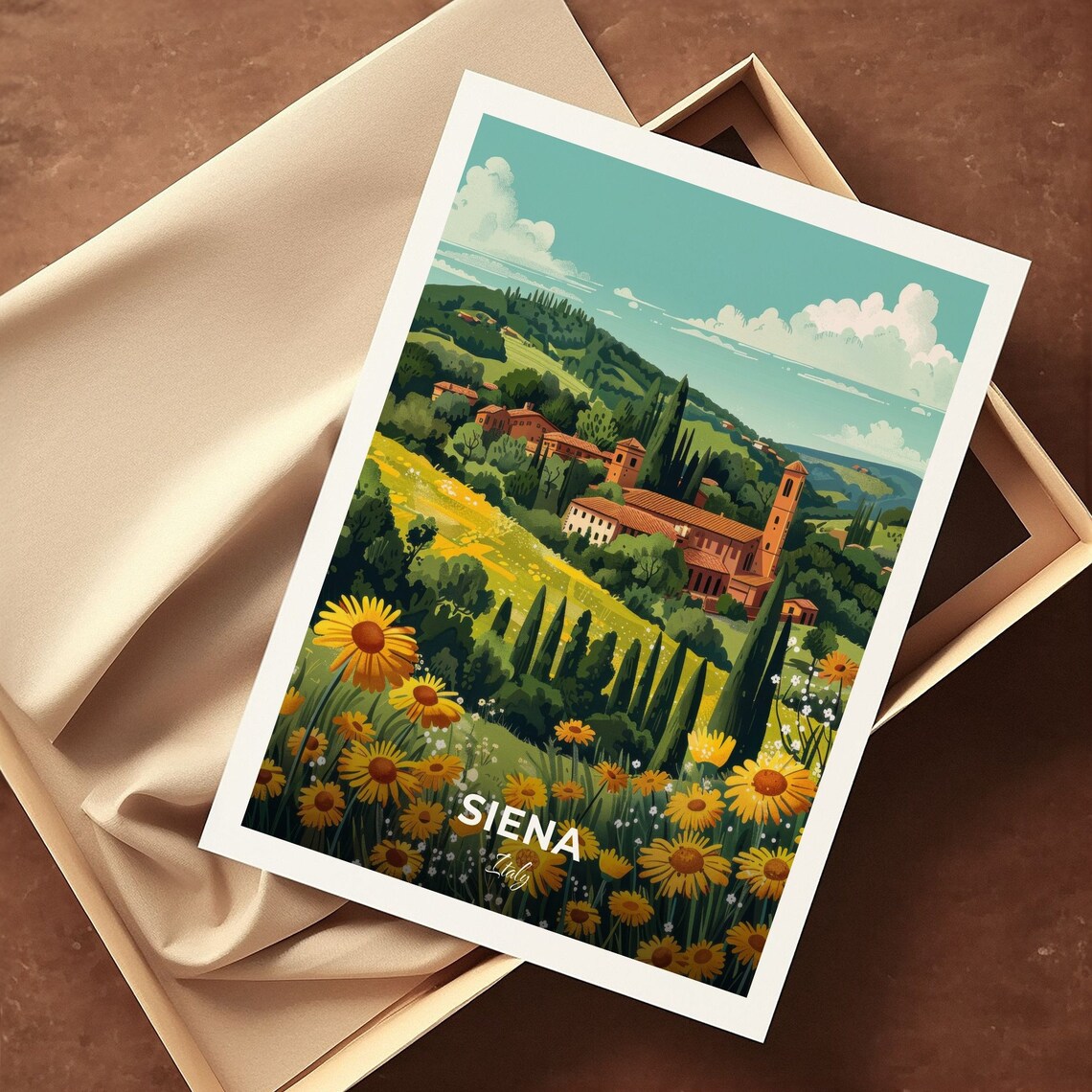 Siena Italy Wildflower Meadow Tuscan Countryside Garden Travel Poster - Image 3