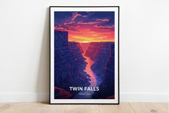 Twin Falls Idaho Canyon Sunset River Travel Poster Purple Glow Art