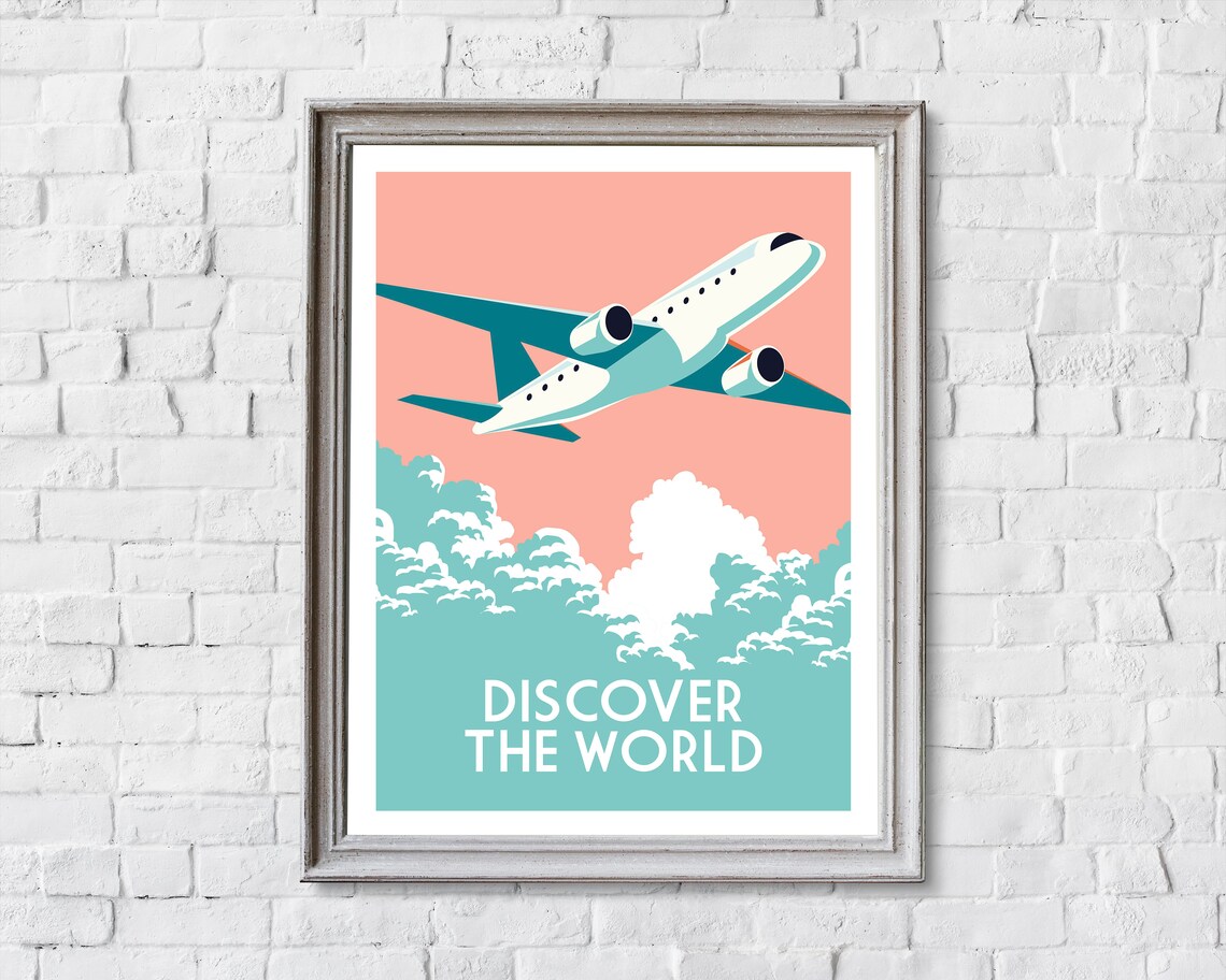 Discover The World Plane Retro Travel Poster Art Print - Image 2