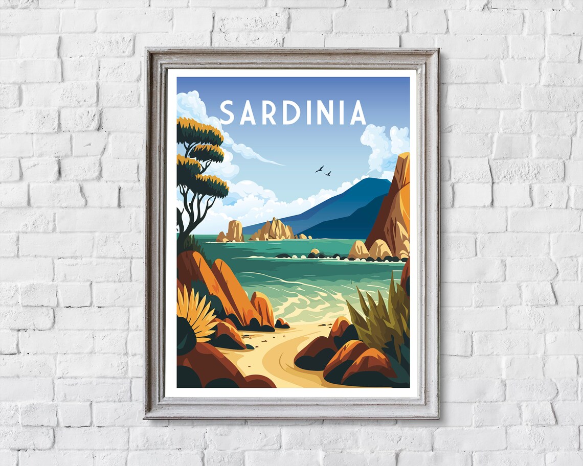Sardinia Retro Travel Poster, Italy Wall Art Print - Image 2