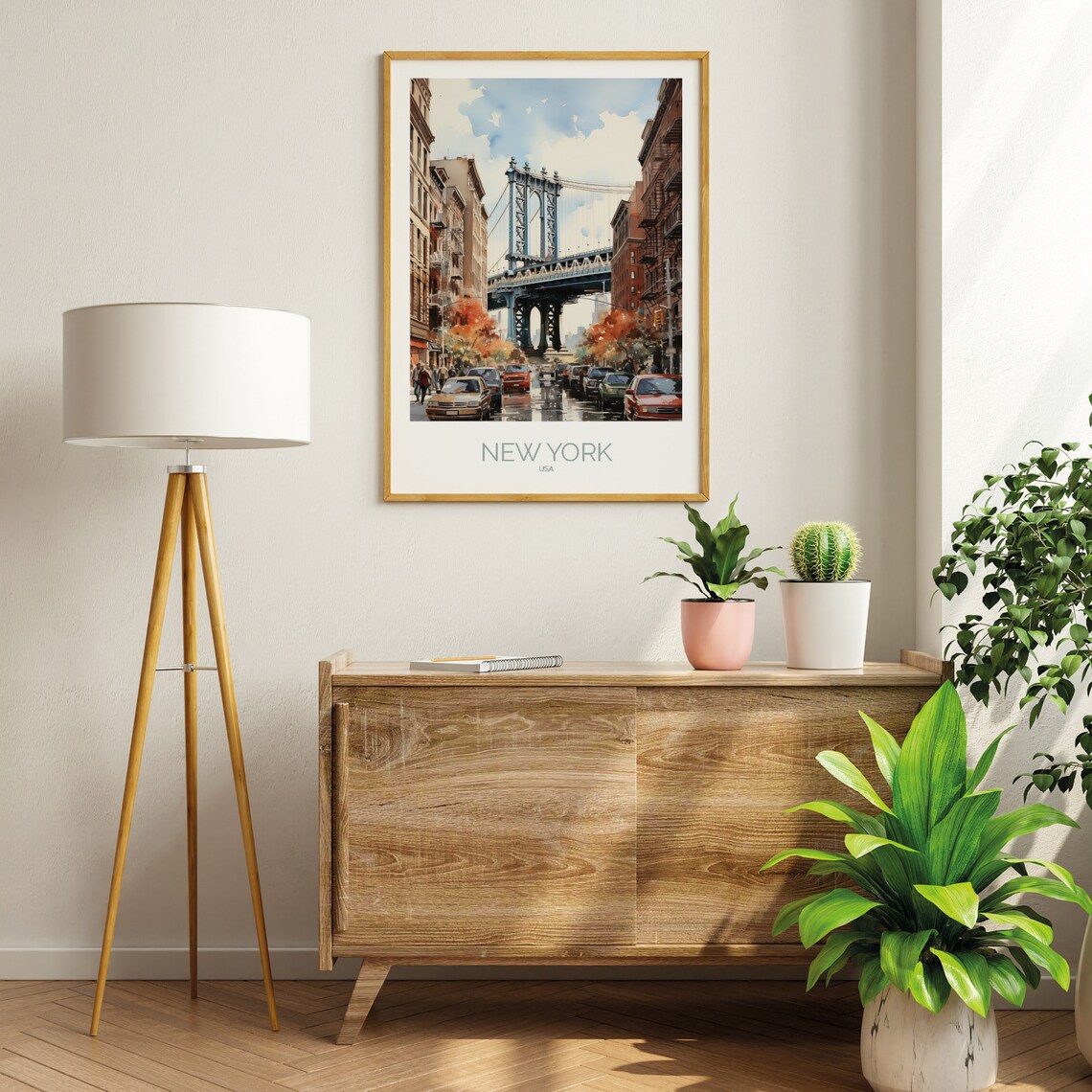Manhattan Bridge Watercolor Travel Poster, New York USA - Image 3