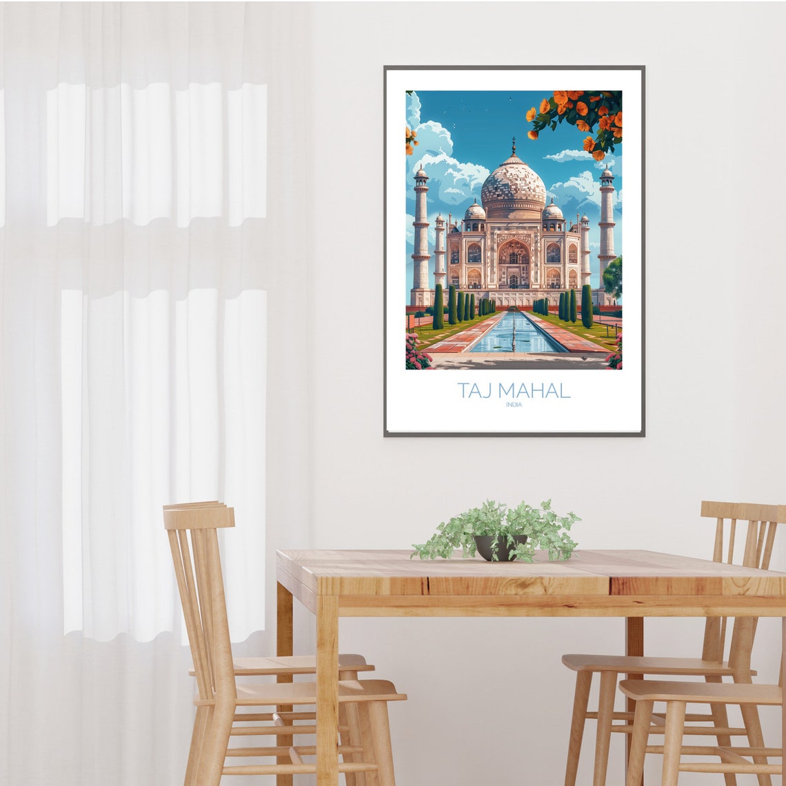 Taj Mahal India Front View Reflecting Pool Gardens Blue Sky Poster - Image 2