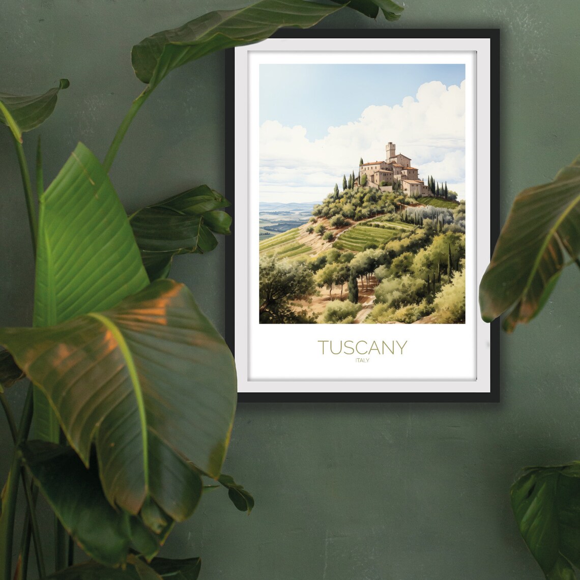 Tuscany Italy Hilltop Village Cypress Vineyard Green Hills Poster - Image 2