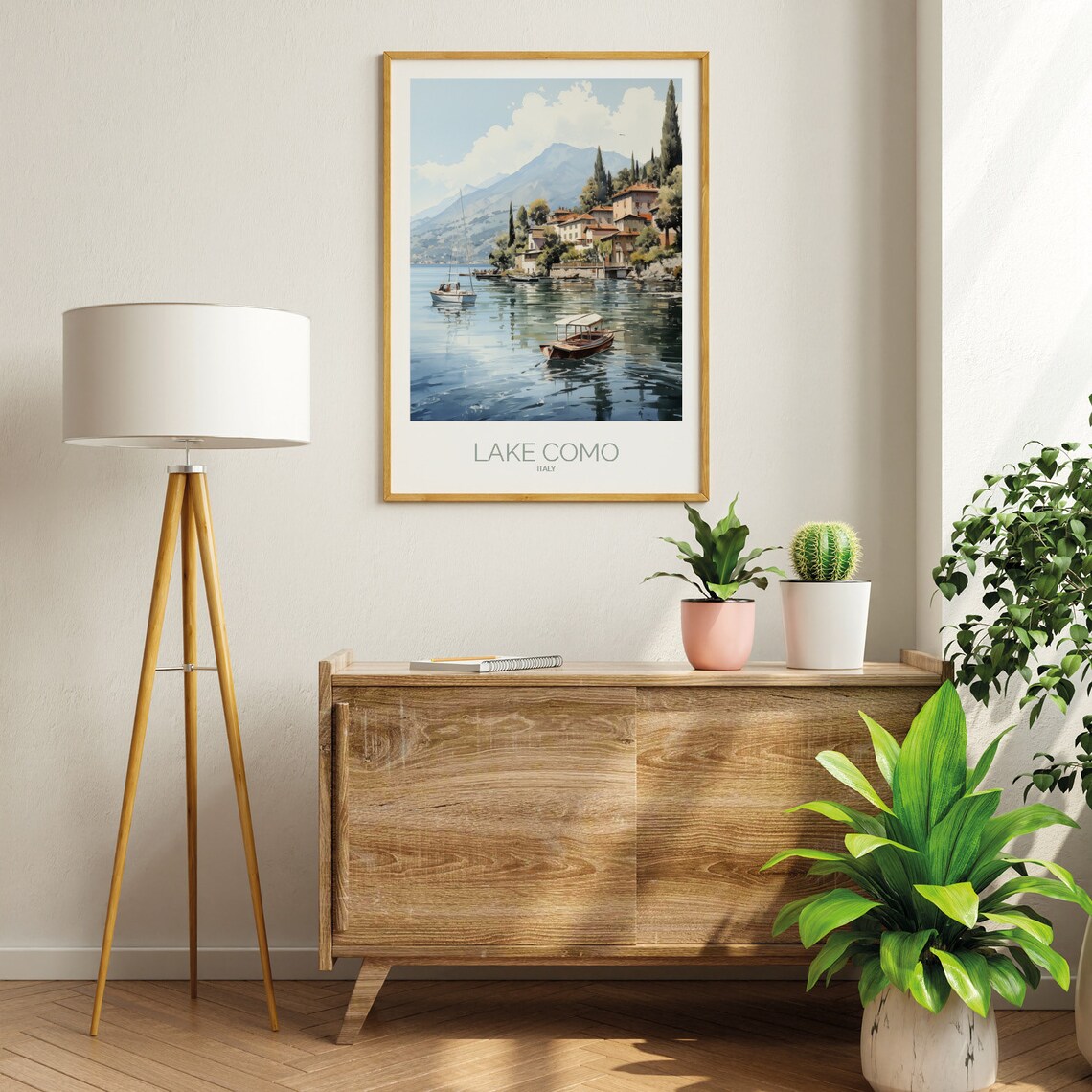 Lake Como Italy Wooden Boats Lakeside Village Mountain Poster - Image 3