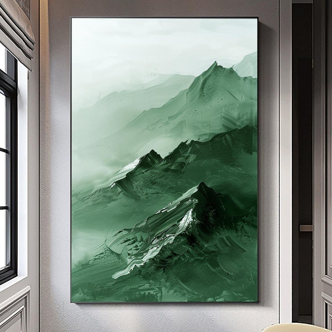 Original Green Texture Wall Painting Large Green 3d Texture Mountain Original Landscape Painting Green Mountain Painting Home Decoration - Image 4