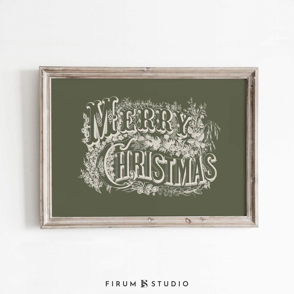 Merry Christmas Vintage Lettering Olive Green Holiday Poster - Image 2