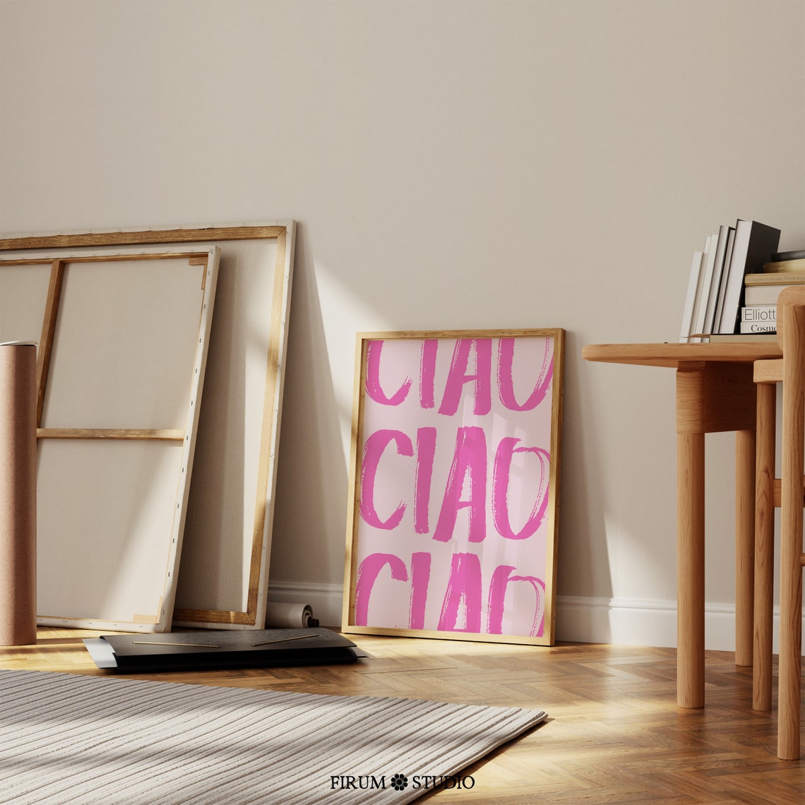 Ciao Ciao Italian Greeting Pink Brush Letter Typography Wall Art
