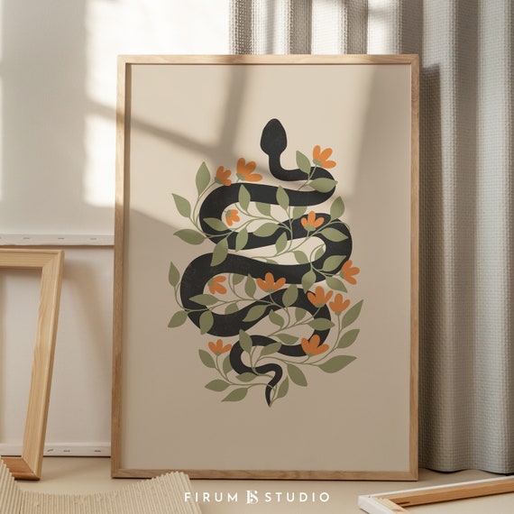 Black Snake Boho Halloween Art Print, Dark Academia