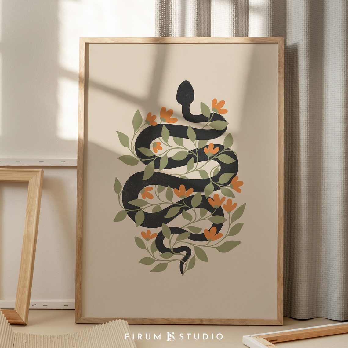 Black Snake Boho Halloween Art Print, Dark Academia