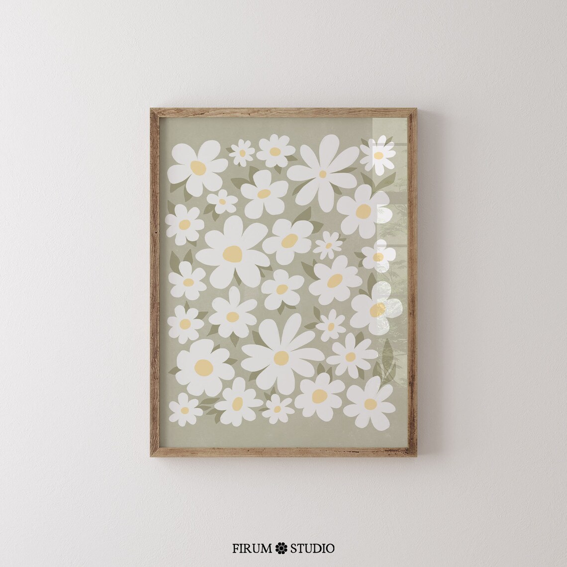 Daisies Sage Green Boho Floral Art Print