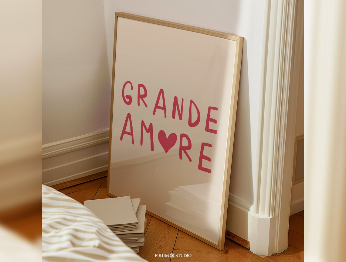 Grande Amore Red Heart Quote Pink Minimalist Valentine Wall Art - Image 2