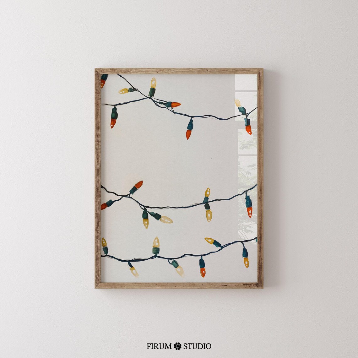 Christmas String Lights Watercolor Festive Garland Minimalist Holiday Print - Image 2