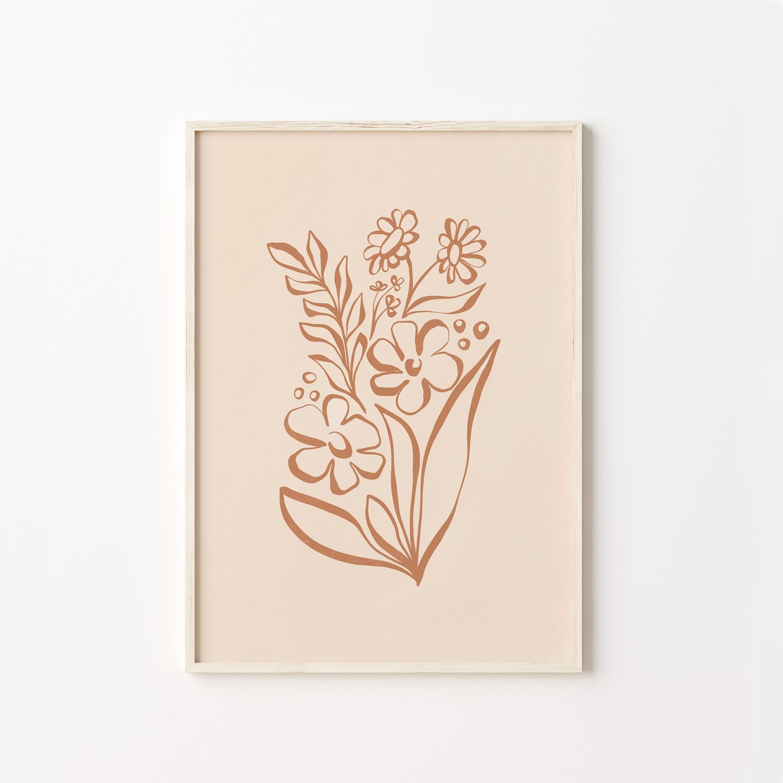 Terracotta Floral Line Art Neutral Botanical Minimalist Wall Art