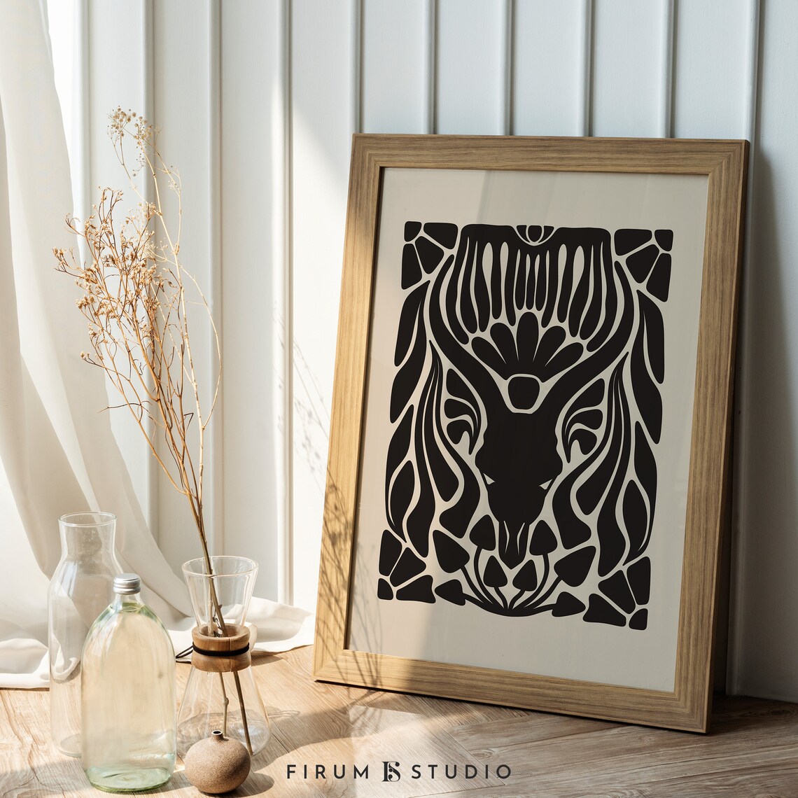 Black Beige Art Nouveau Skull Botanical Gothic Statement Wall Decor Poster - Image 2