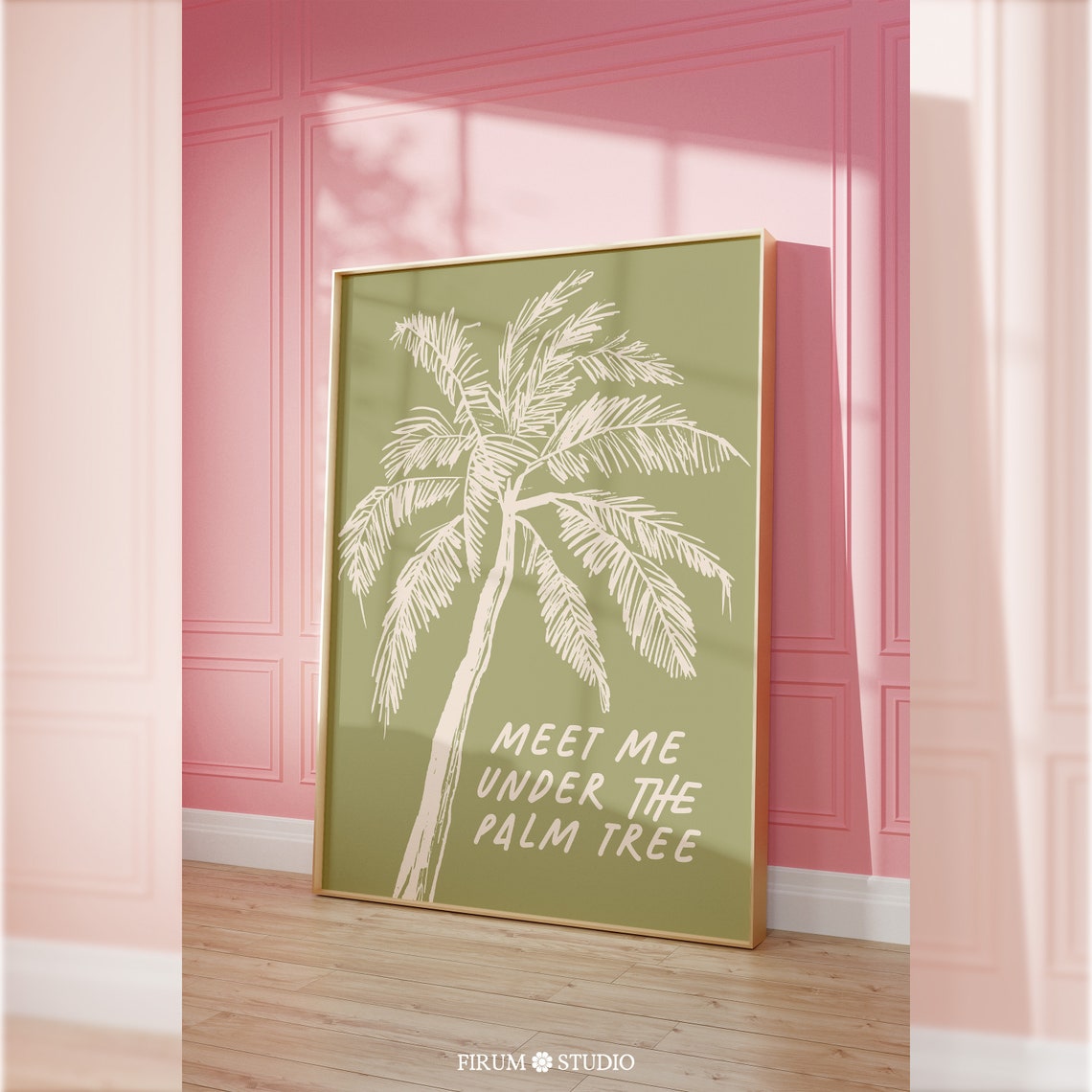 Meet Me Under The Palm Tree Sage Green Tropical Art Print Beach Decor