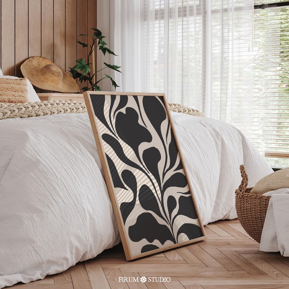 Black and Beige Organic Blob Shapes Abstract Botanical Art Poster - Image 2
