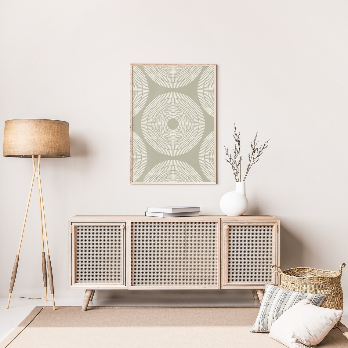 Sage Green Abstract Line Art Print, Minimalist Circles - Image 2
