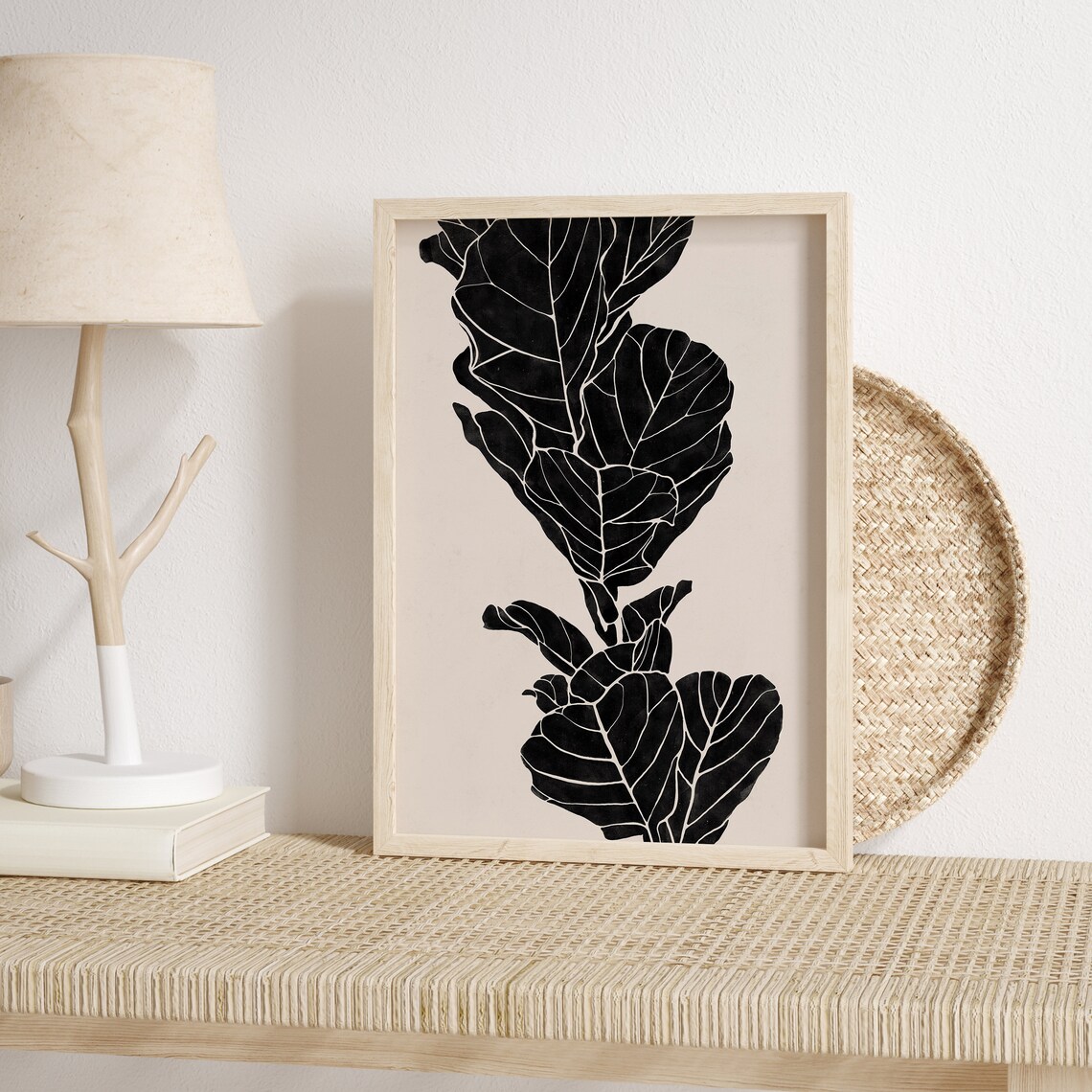 Leaves Drawing Beige Black Botanical Art Print - Image 2