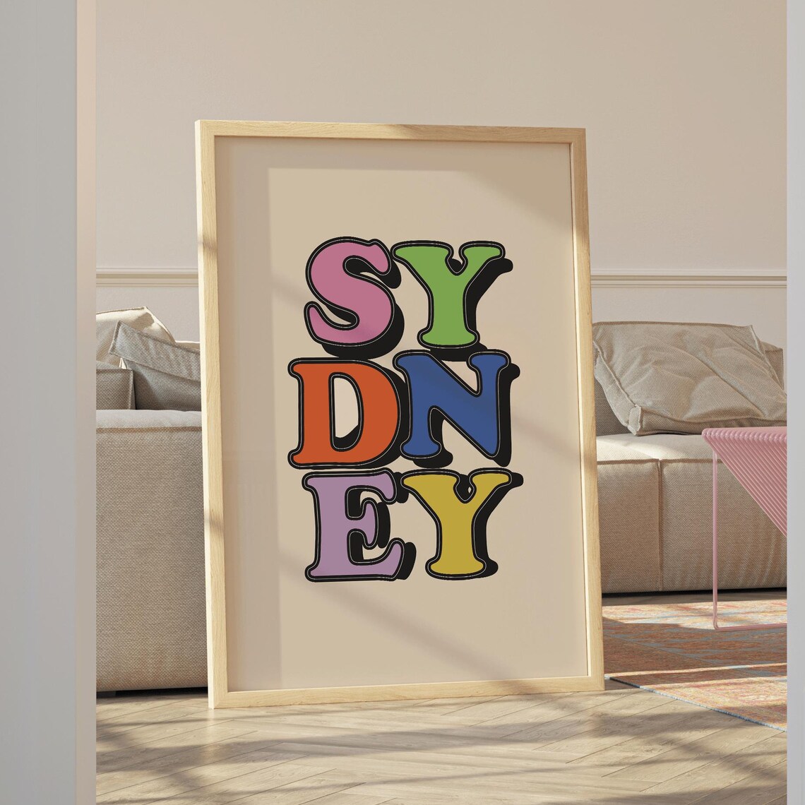 Sydney Australia Poster with Colorful Retro Bubble Letter Typography