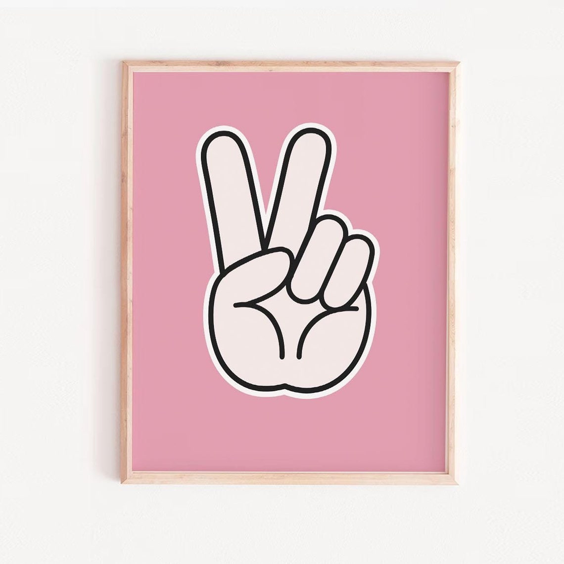 Cheerful Pink Peace Sign Hand Gesture Retro Pop Style Wall Art