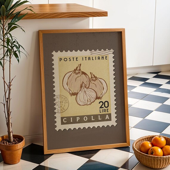 Onion Italian Postage Stamp Retro Kitchen Vintage Food Poster