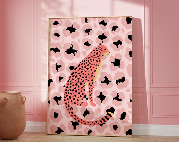 Blush Pink Cheetah Wall Art Animal Print Eclectic Home Decor Jungle Poster