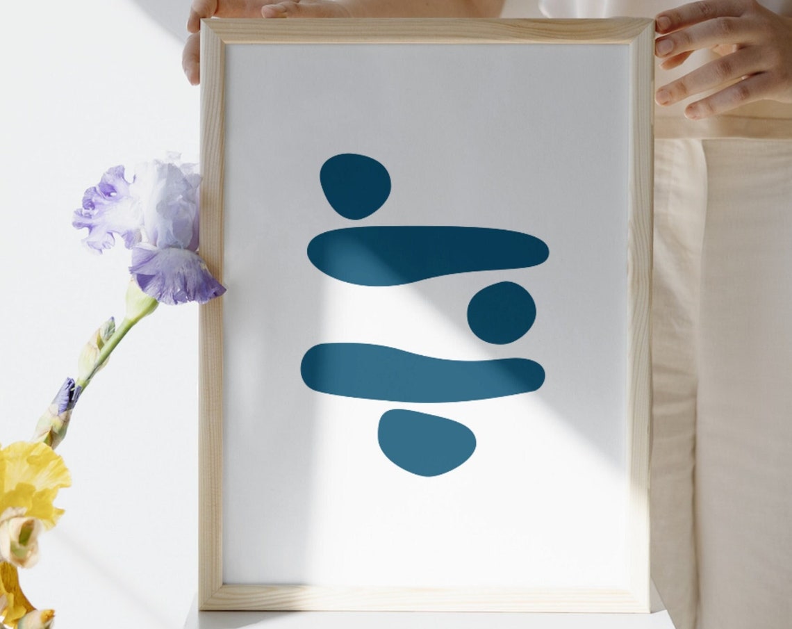 Blue Balancing Stones Zen Wall Art Abstract Meditation Stone Decor - Image 4
