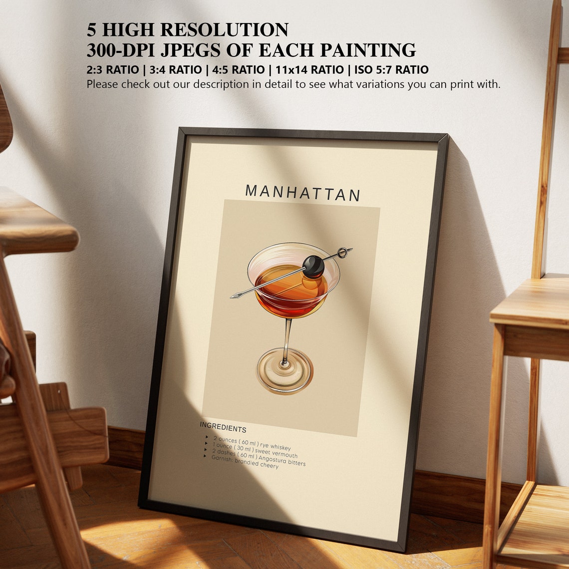 Manhattan Cocktail Rye Whiskey Recipe Minimalist Bar Decor Poster - Image 2