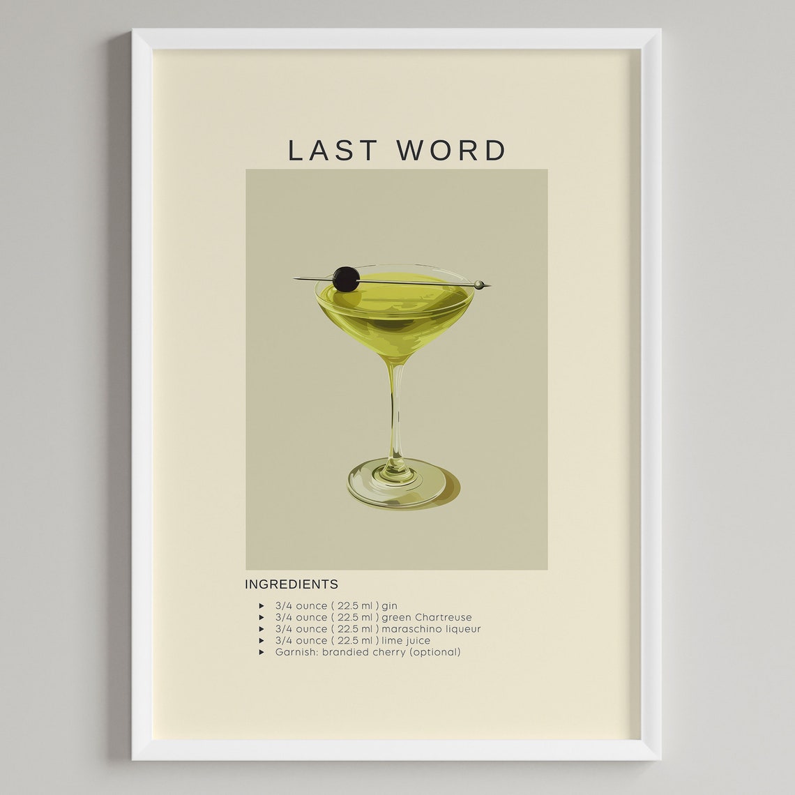 Last Word Cocktail Poster, Minimalist Bar Cart Decor