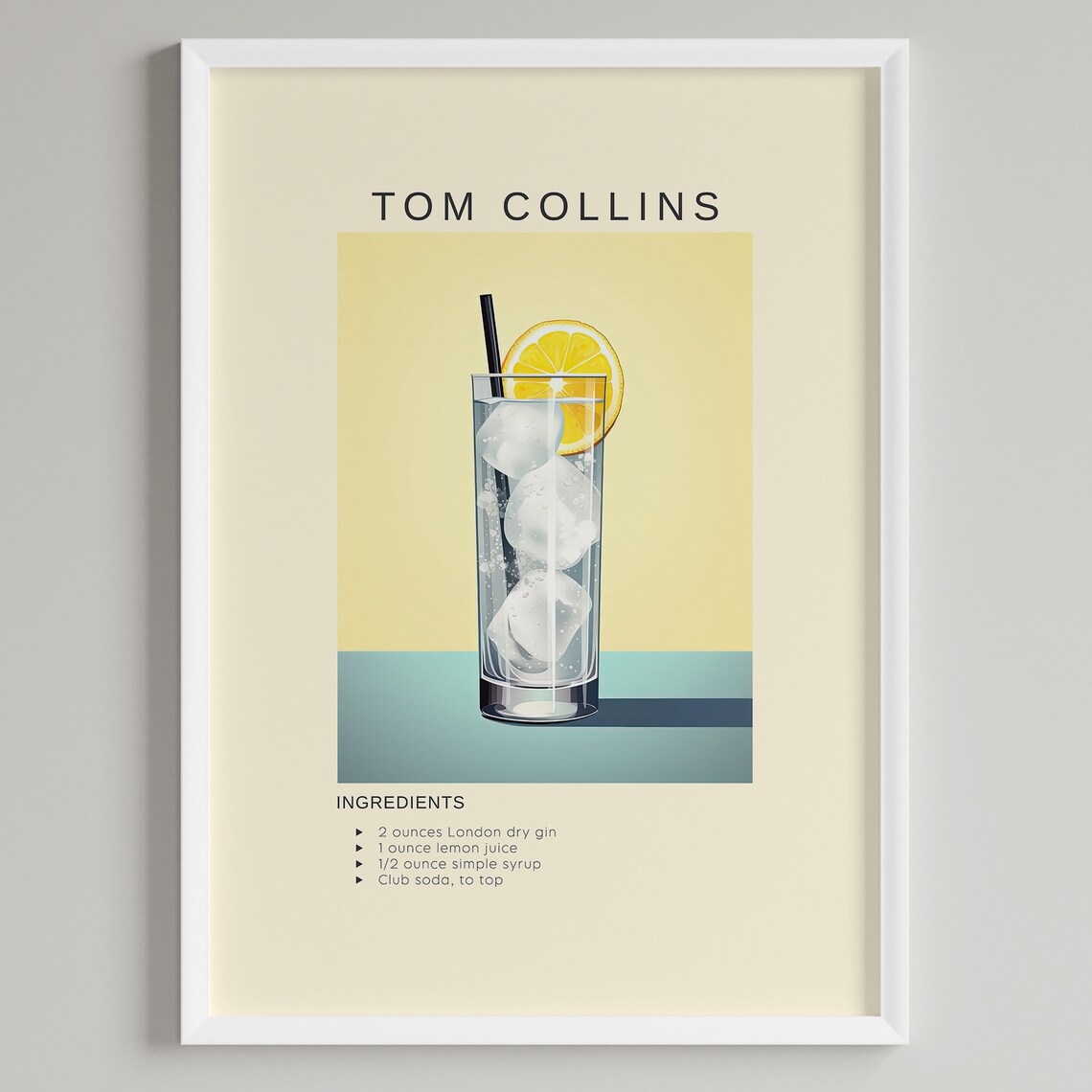Tom Collins Minimalist Bar Cart Decor Art Print