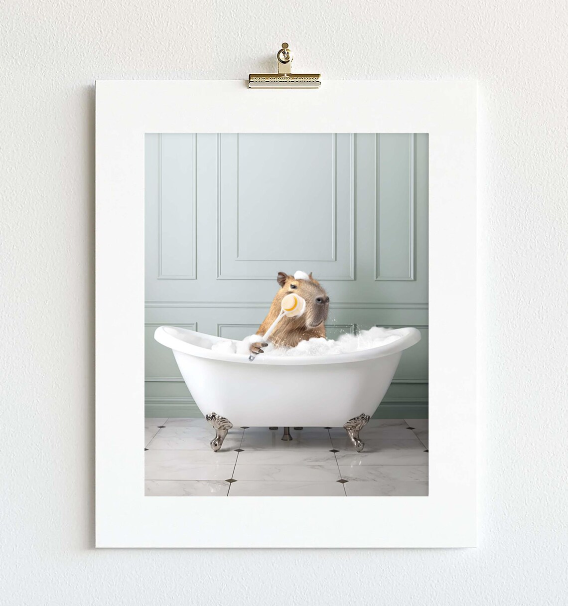 Adorable Capybara in Bubble Bath with Rubber Duck Funny Bathroom Poster - Image 3