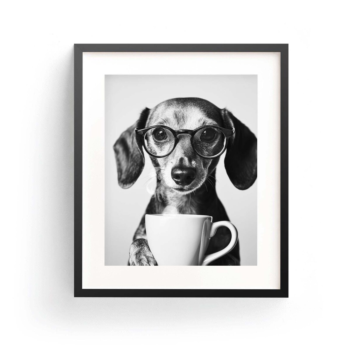 Dachshund Coffee Black and White Dog Poster
